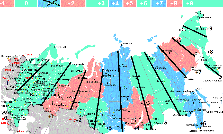 Пояса времени в россии карта